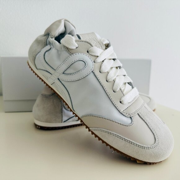 Loewe Ballet Runner Mixed Leather Soft White Low Top Sneakers Logo Runner - Picture 4 of 8